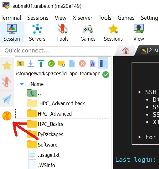 SCP pane MobaXterm File Browser