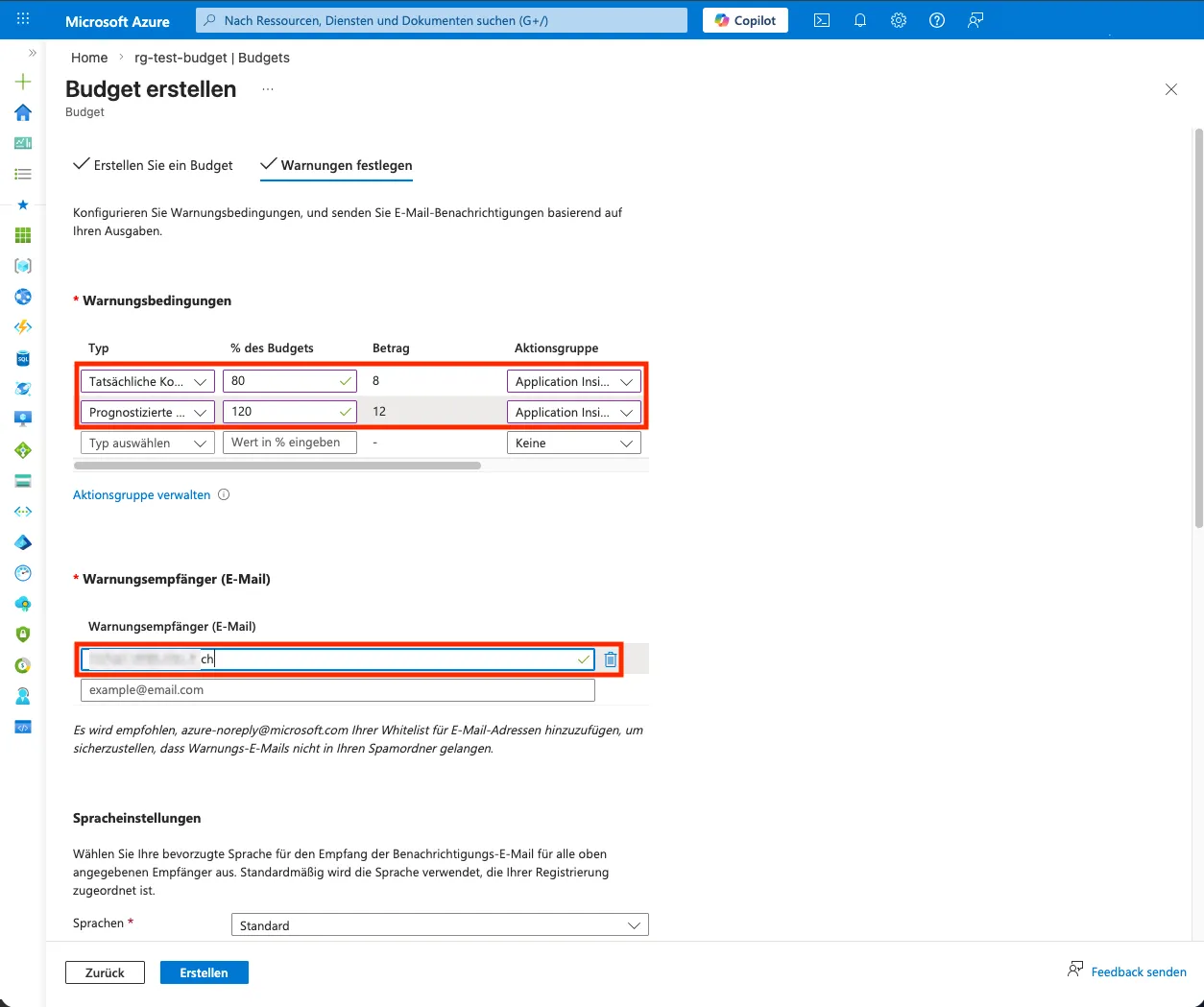 Azure Budget Formular 2