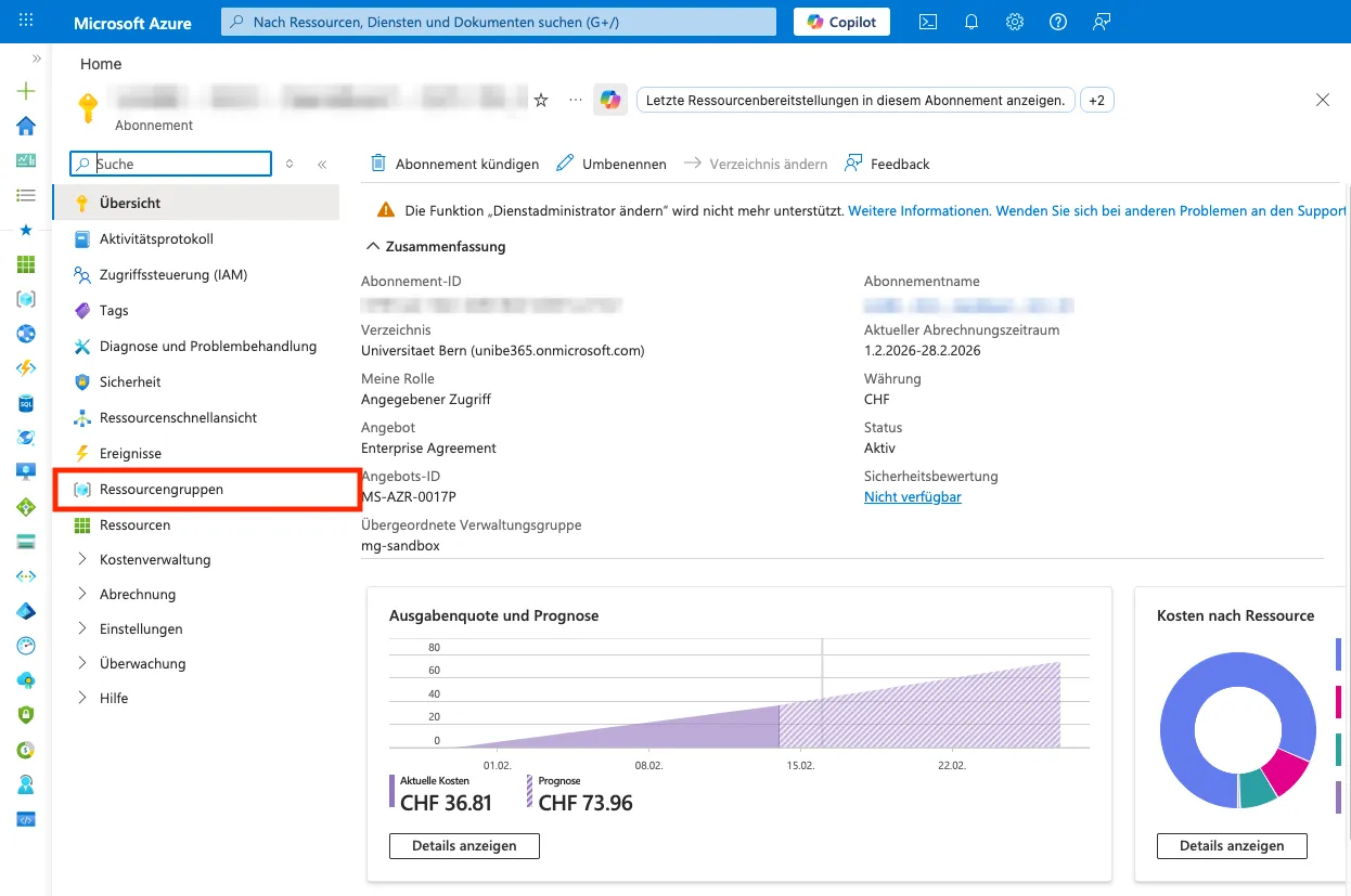 Azure Resource Group Übersicht