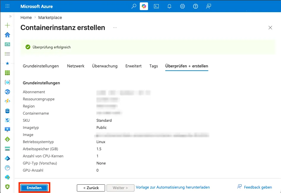 Überprüfen und erstellen