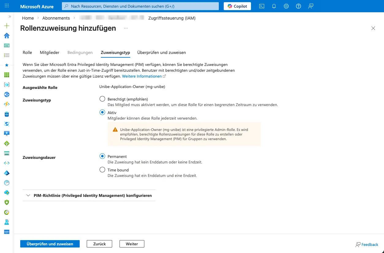 Typ des Assignments auswählen
