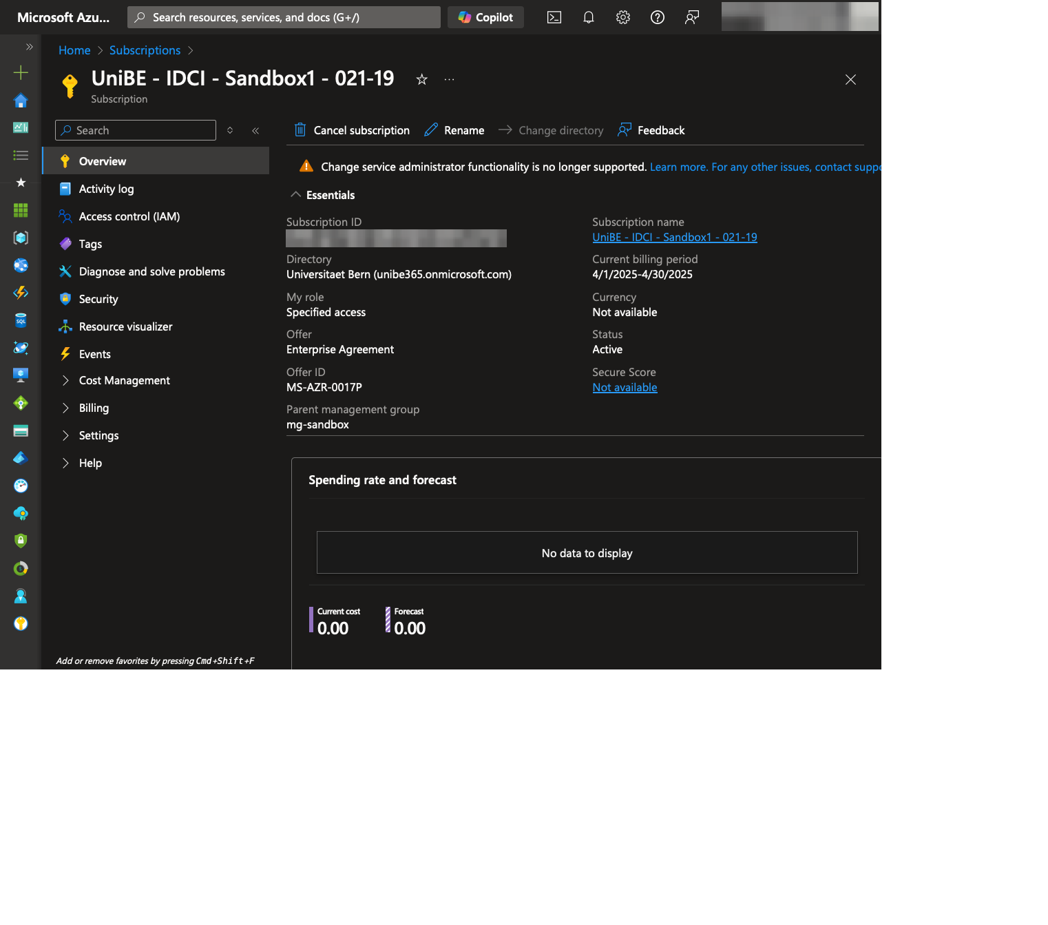 Detailansicht einer Subscription