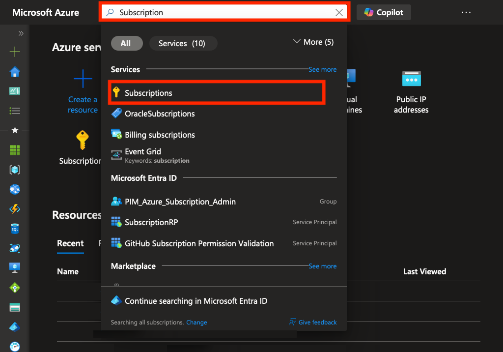 Globale Suche nach einem Service