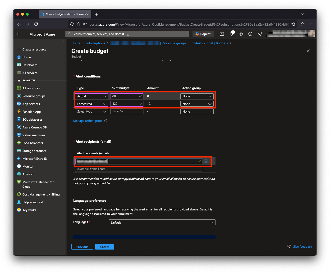 Azure Budget Formular 2