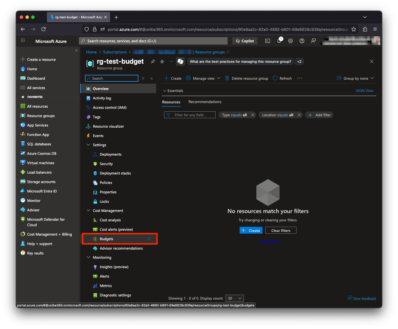 Azure Resource Group Cost Management