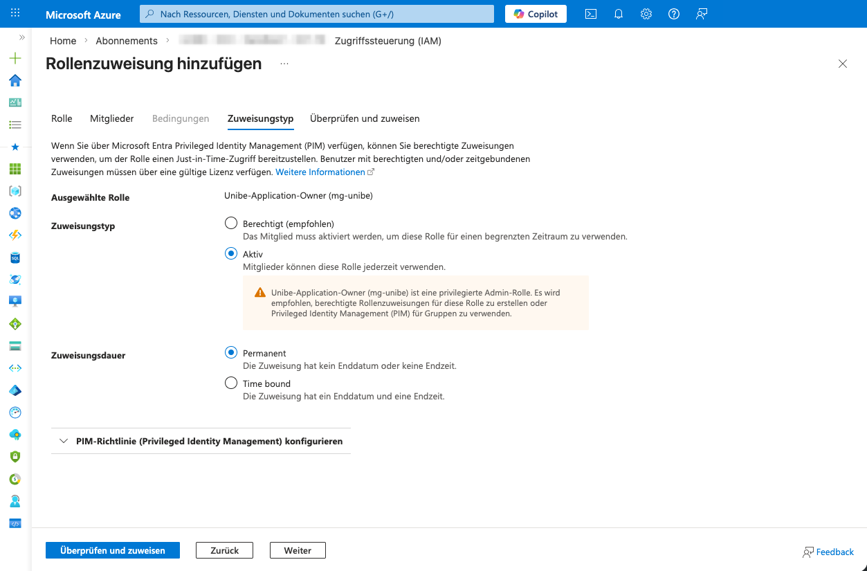 Typ des Assignments auswählen