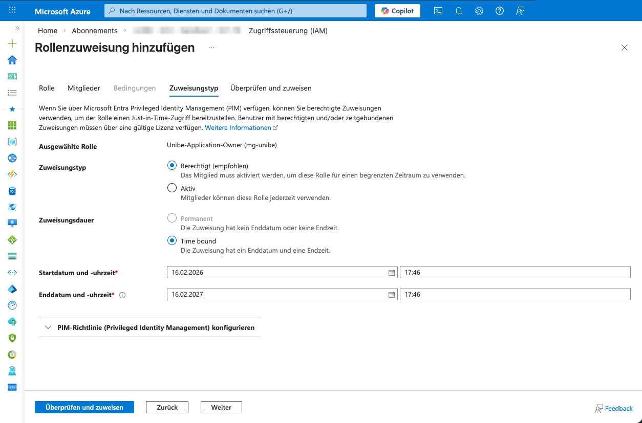 Typ des Assignments auswählen