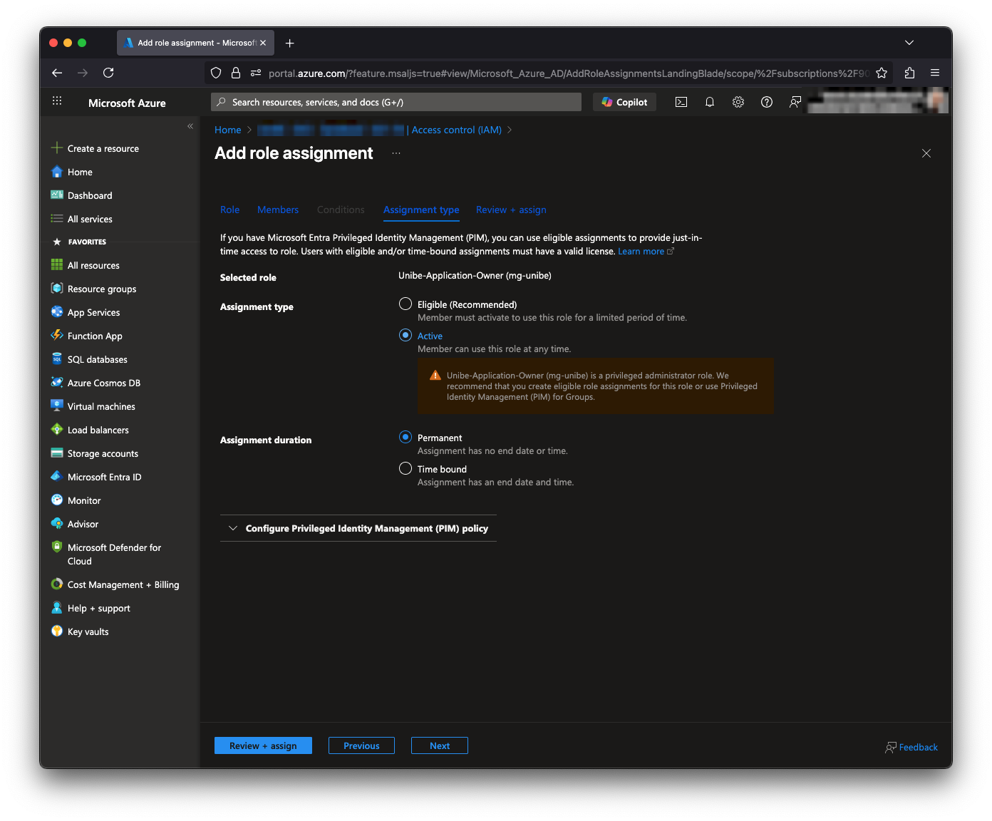 Typ des Assignments auswählen