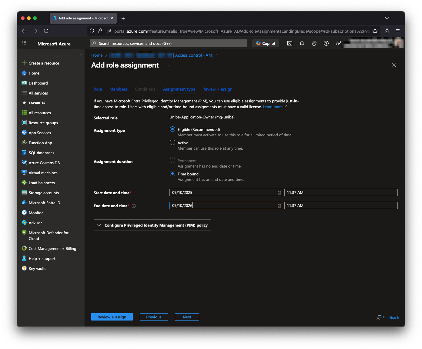 Typ des Assignments auswählen